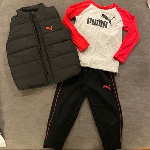 Puma Boys 3 Piece Set Jogger Puffy Vest and Tee